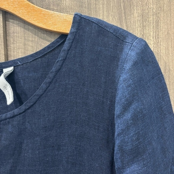 Studio 412 Linen Dress size small navy blue 3/4 sleeves pockets - Picture 3 of 10